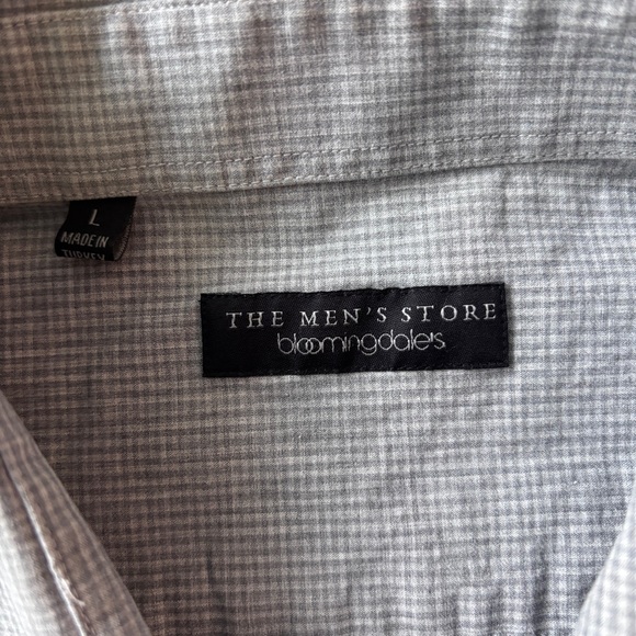 Bloomingdale’s Men’s Store Gray Mini Check Button-Down Shirt Sz L - Picture 2 of 5